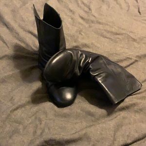 Black leather wedge booties